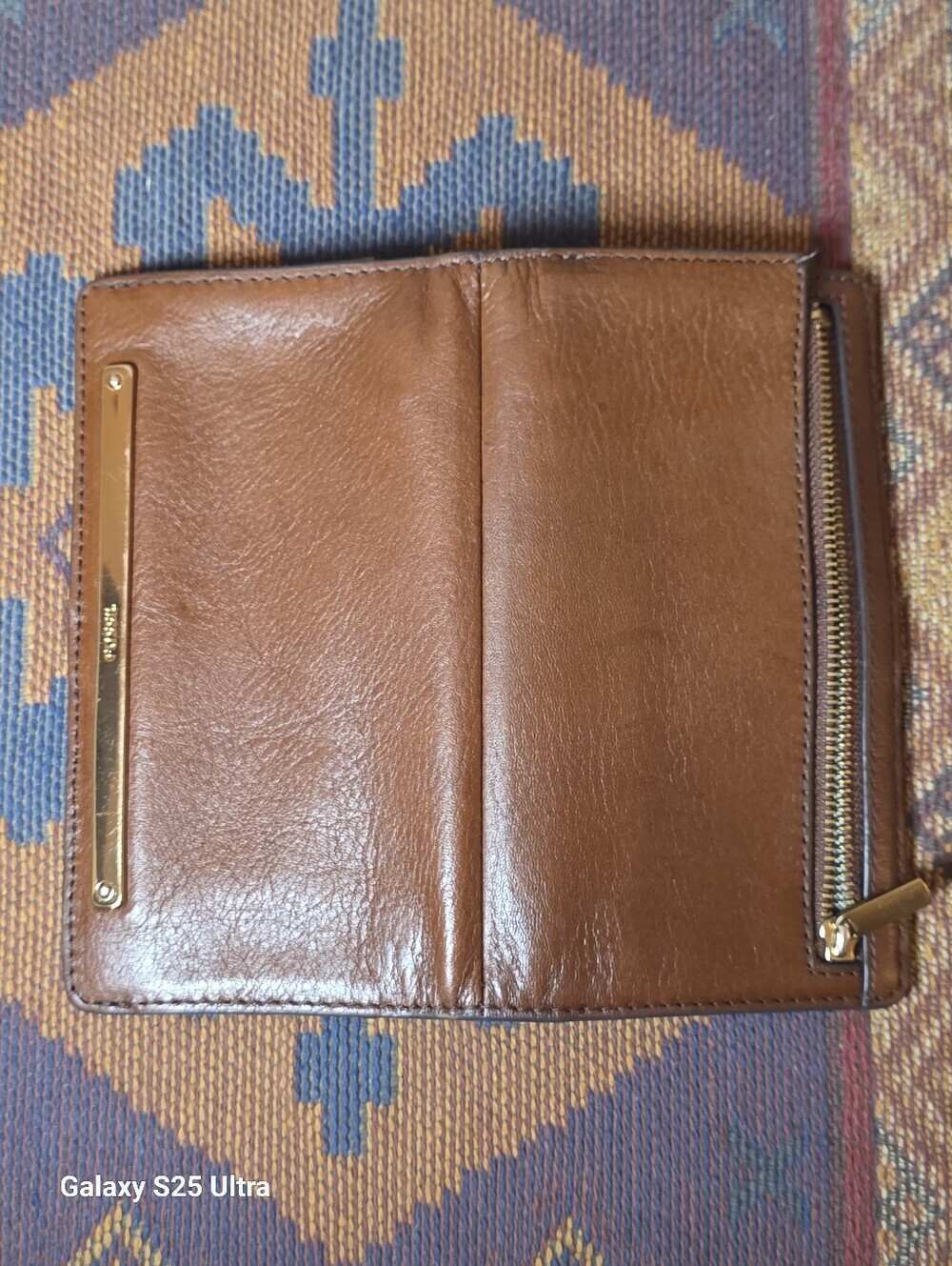Fossil Liza Brown Leather Wallet Gold Hardware Bar Slim Bifold Clutch - Picture 12 of 16